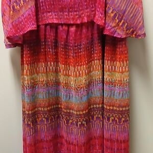 Women's Multicolor Patterned Maxi Dress - Pink & Orange